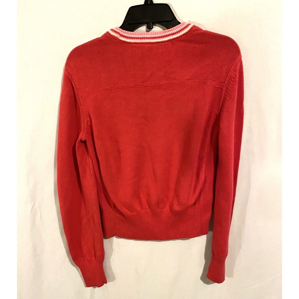 Tommy Hilfiger Womens Sweater Sz M Pink White Ribbed Hem Crewneck Long Sleeves - Picture 7 of 10